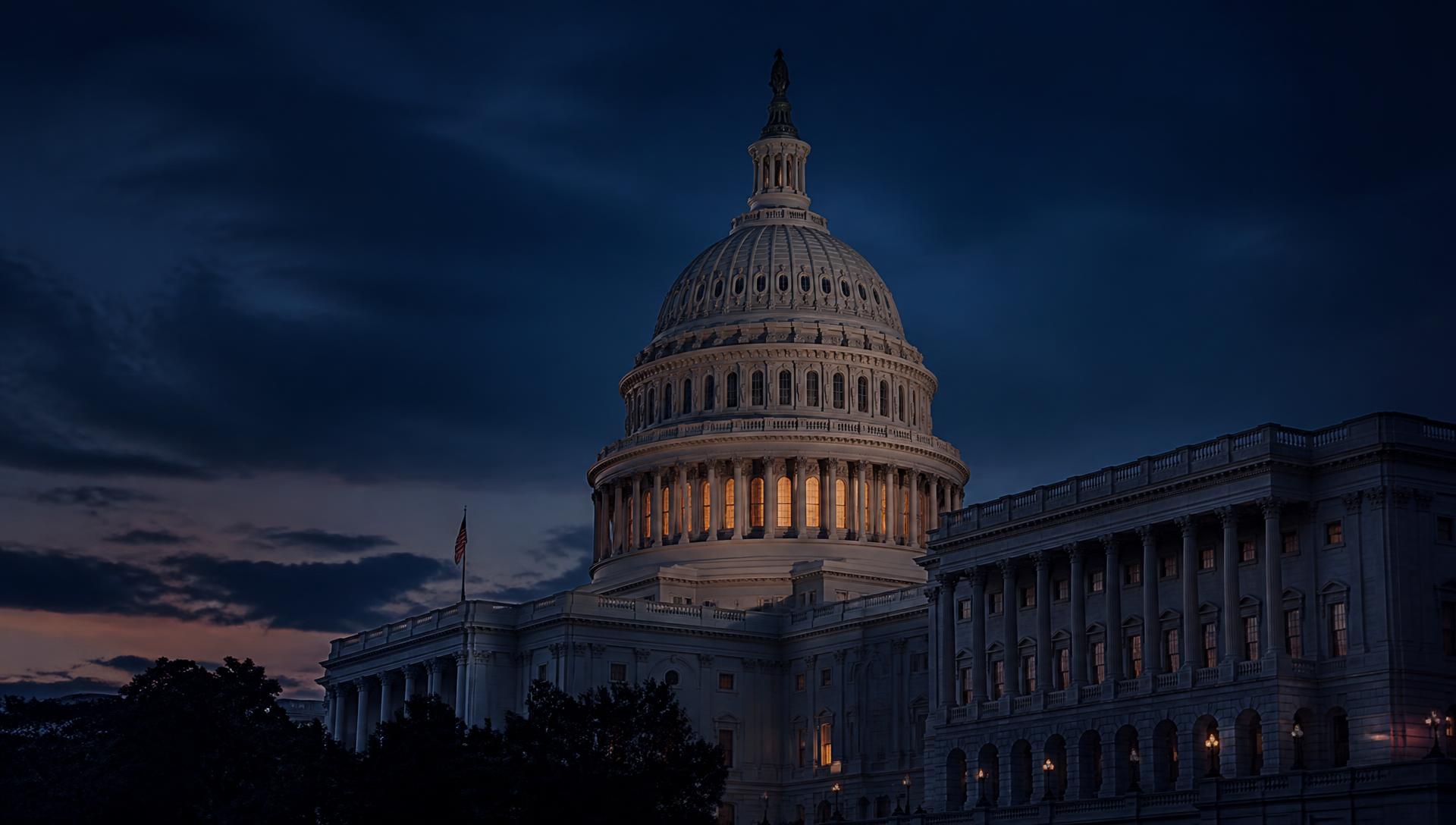 The United States Capitol at dusk